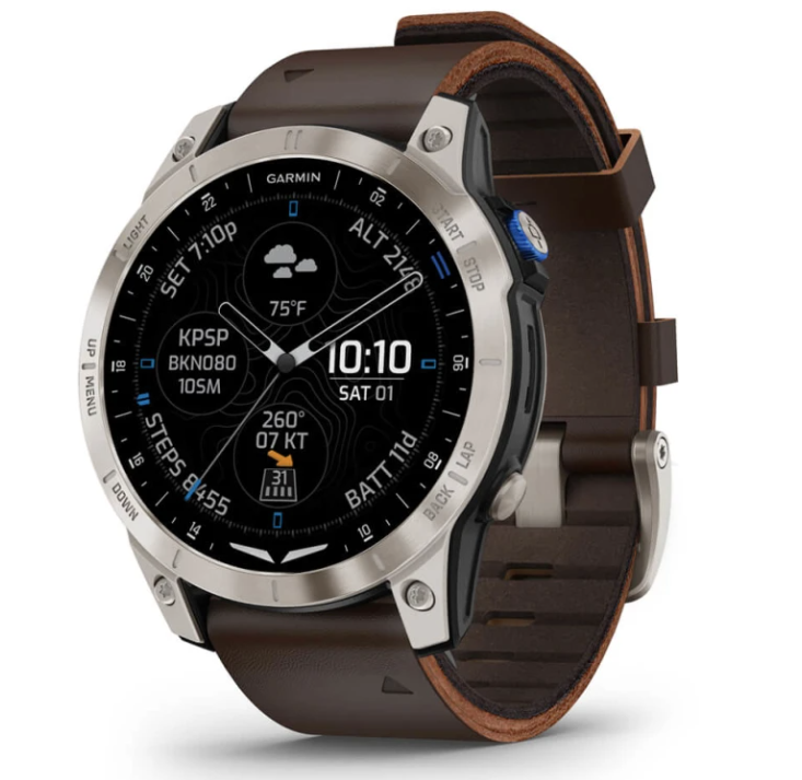 Garmin 47 MM D2™ Mach 1, Aviator Smartwatch with Oxford Brown Leather Band