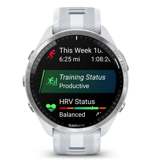 Forerunner® 965, Titanium Bezel with Whitestone Case and Whitestone/Powder Gray Silicone Band