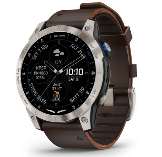 Garmin 47 MM D2™ Mach 1, Aviator Smartwatch with Oxford Brown Leather Band