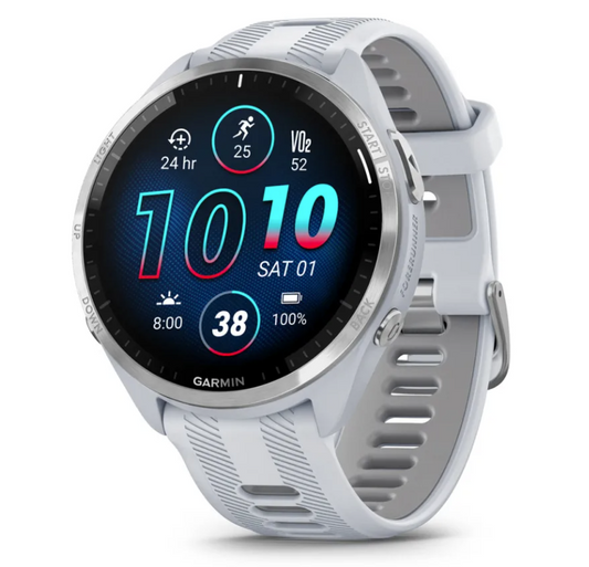 Forerunner® 965, Titanium Bezel with Whitestone Case and Whitestone/Powder Gray Silicone Band