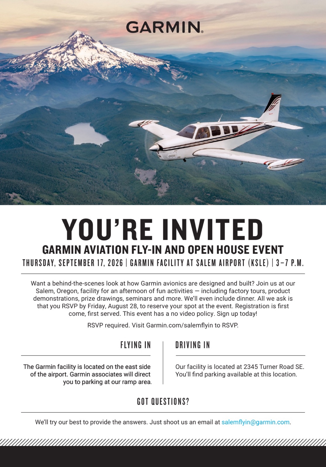 Garmin Aviation Fly-In and Open House invitation for September 17, 2026